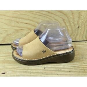 Born Sandals Womens 6 Brown Leather Slip On Open Toe Wedge Mules Shoes